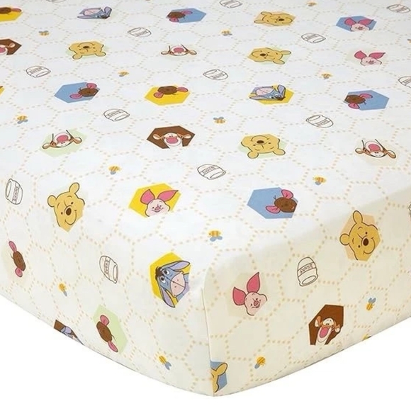 Disney Baby Winnie the Pooh Character Face Patterned Cotton Crib Bedsheet - Picture 1 of 8